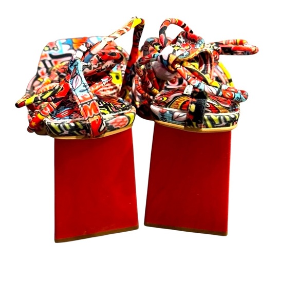 Cape Robbin Multicolor Graphic Heels Colorful Lace Up Size 7 Ankle Tie - Picture 4 of 8